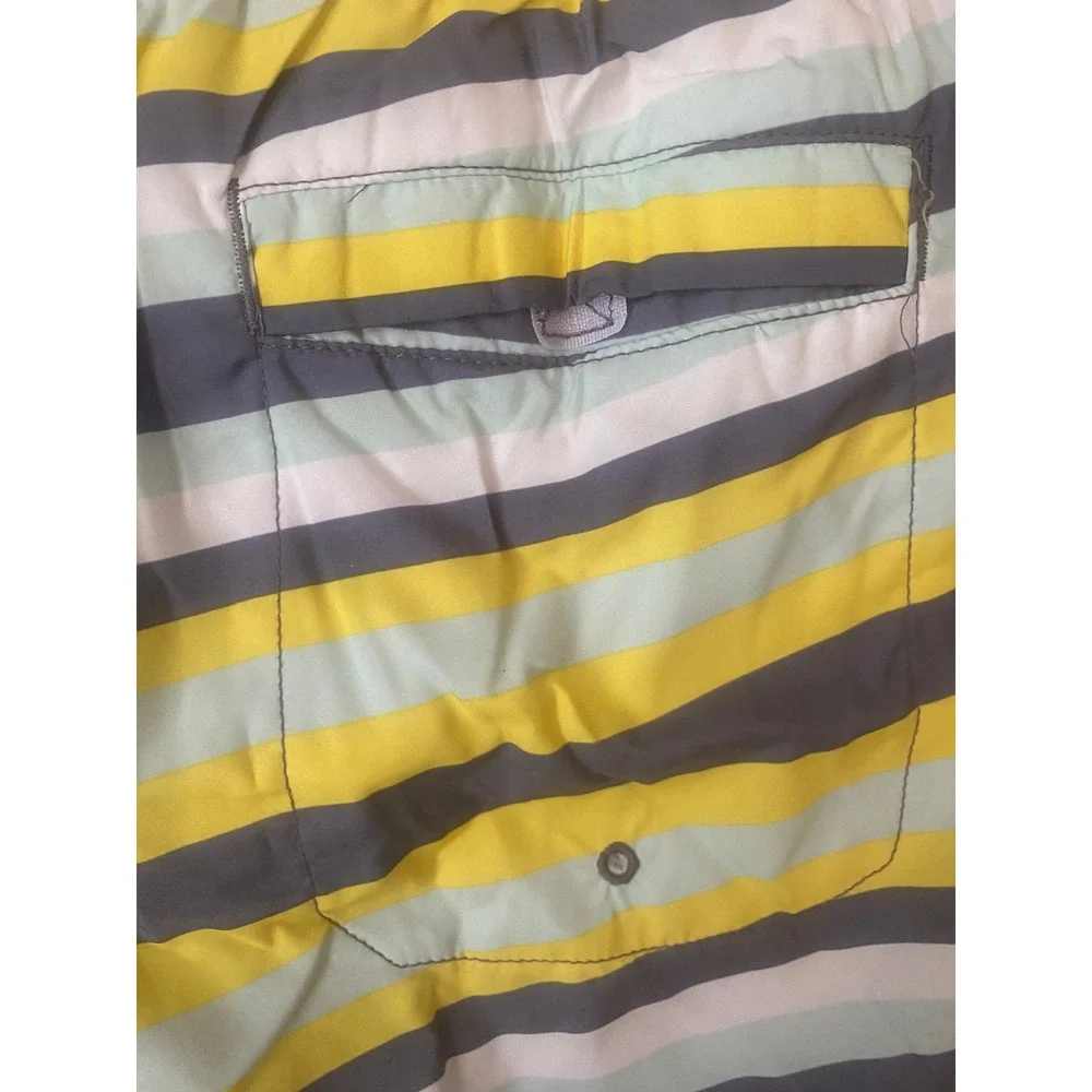 Crane Mens Striped Swim Trunks Yellow Grey Blue Board Shorts Size‎ Large